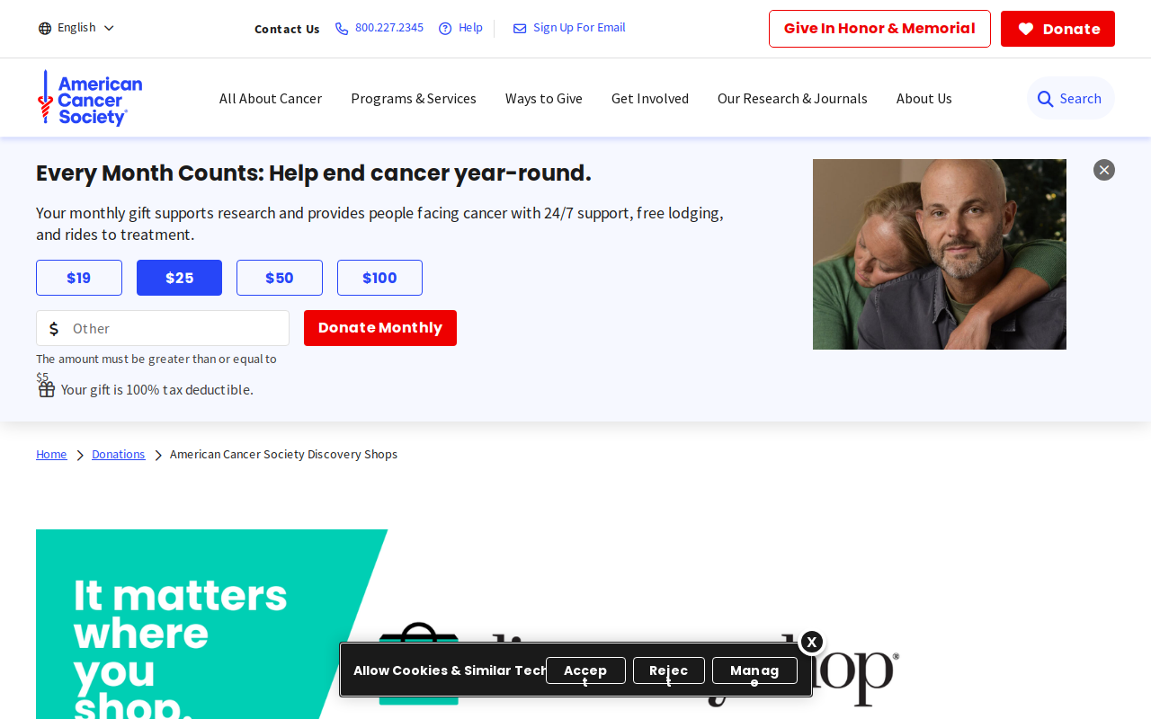 American Cancer Society Discovery Shop website preview