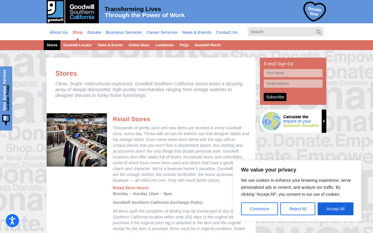 Goodwill - Los Angeles Outlet Store website preview