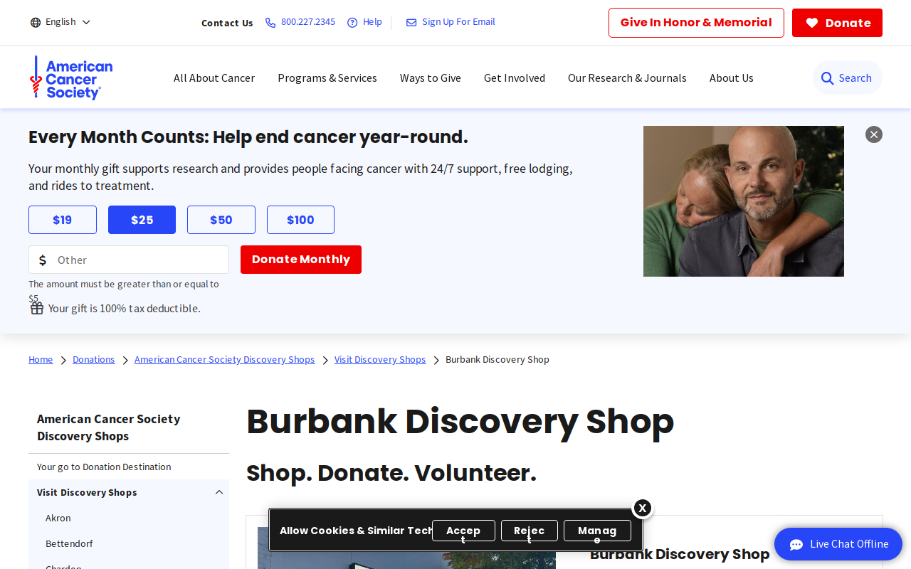 American Cancer Society Discovery Shop website preview