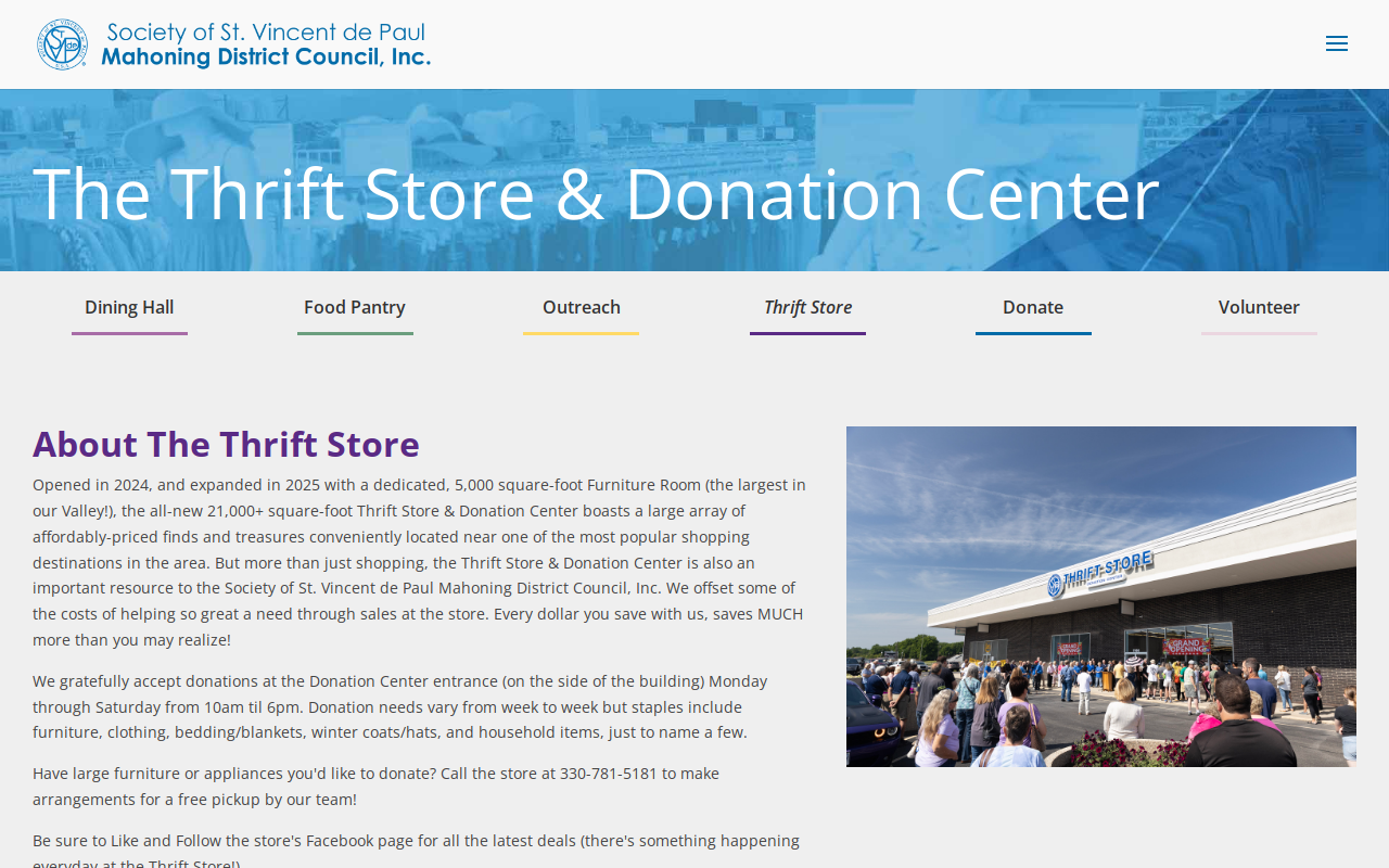 Saint Vincent de Paul Thrift Store website preview