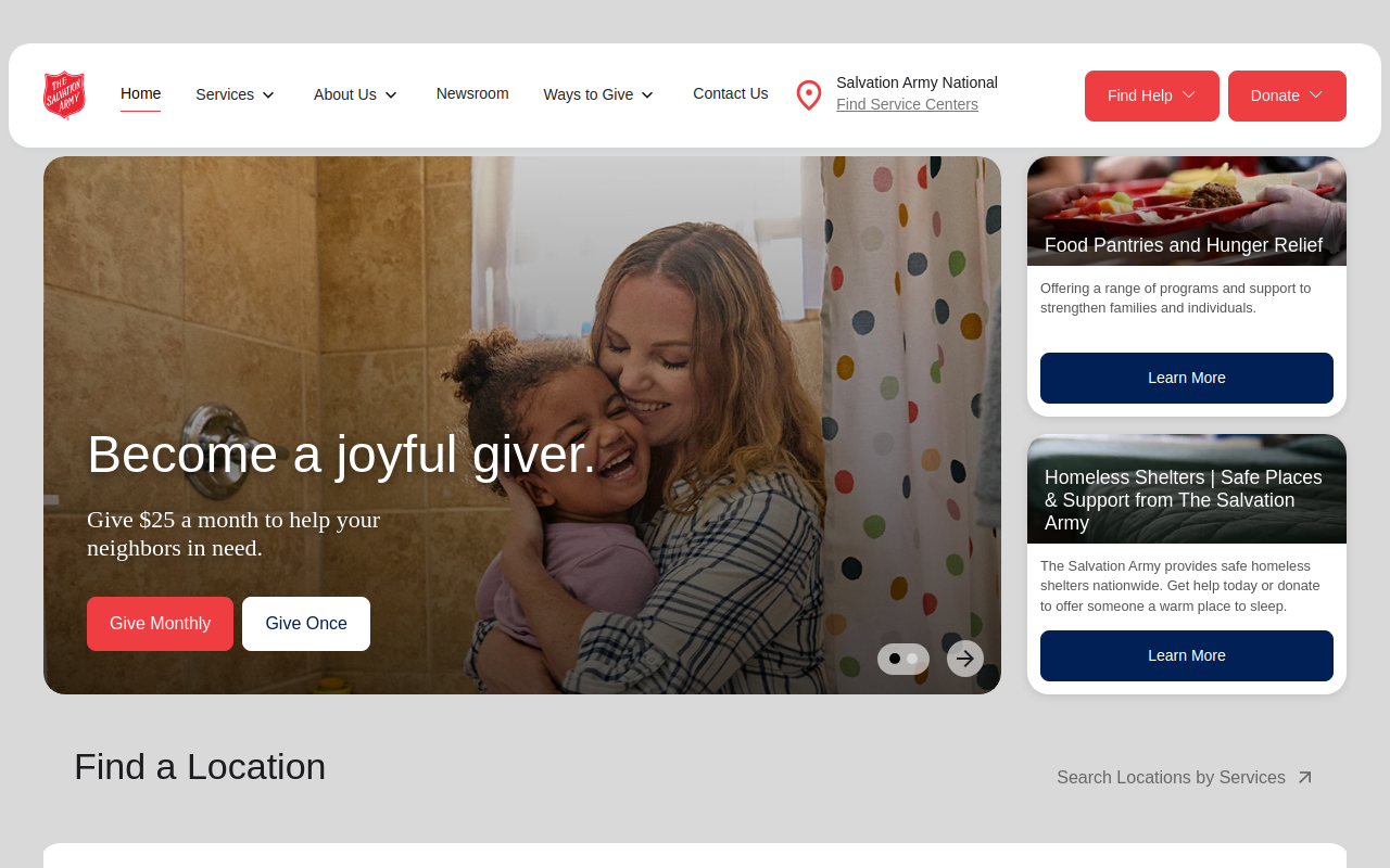 The Salvation Army website preview