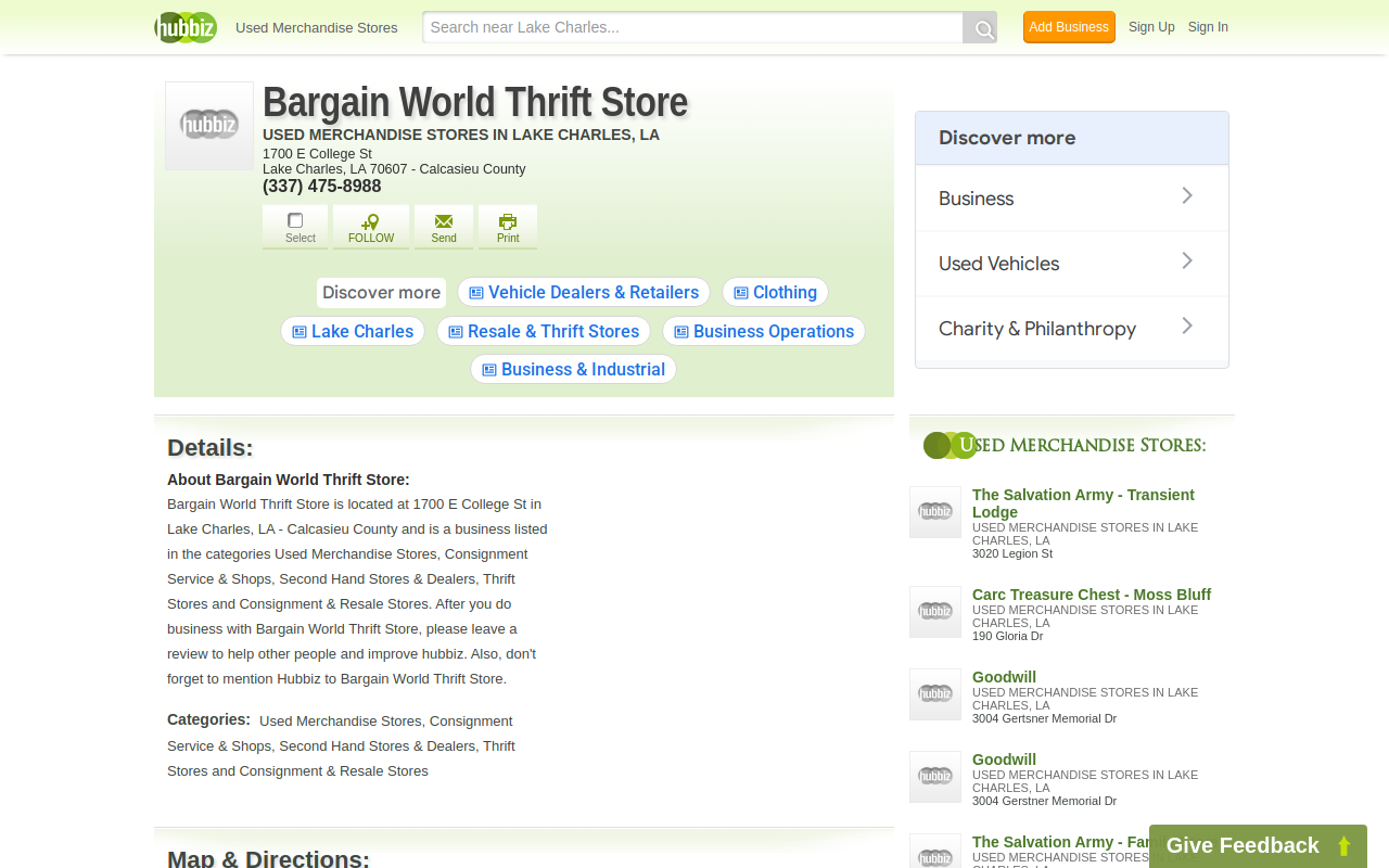 Bargain World Thrift Store website preview