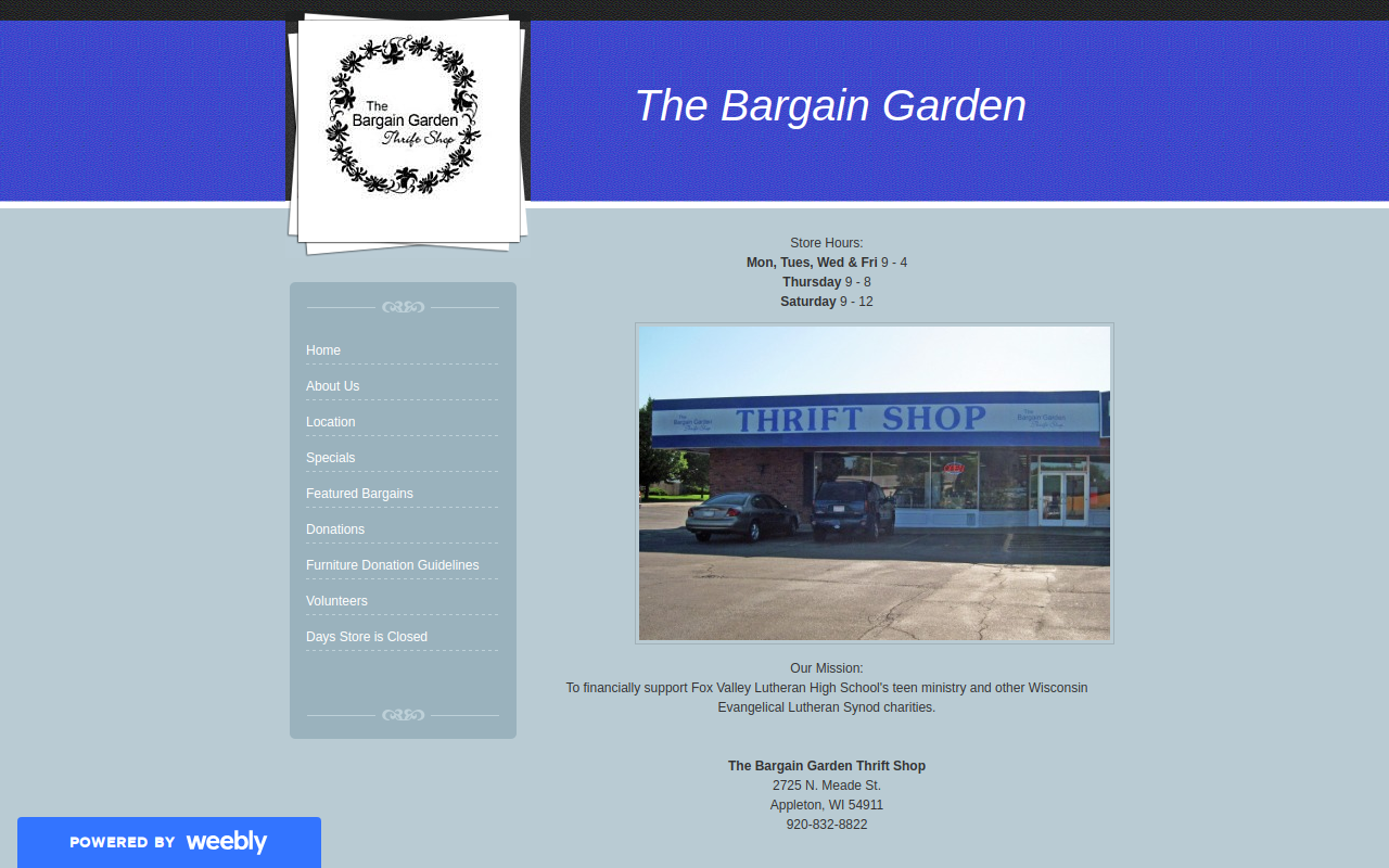 Bargin Garden Thrift website preview
