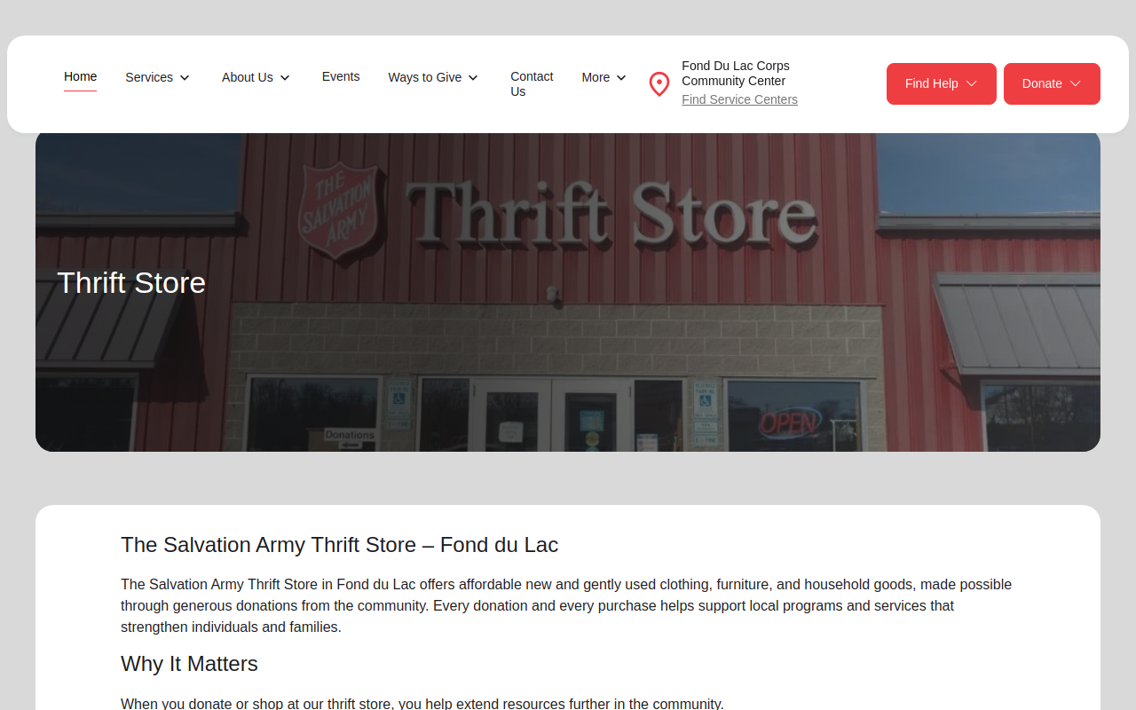 The Salvation Army website preview