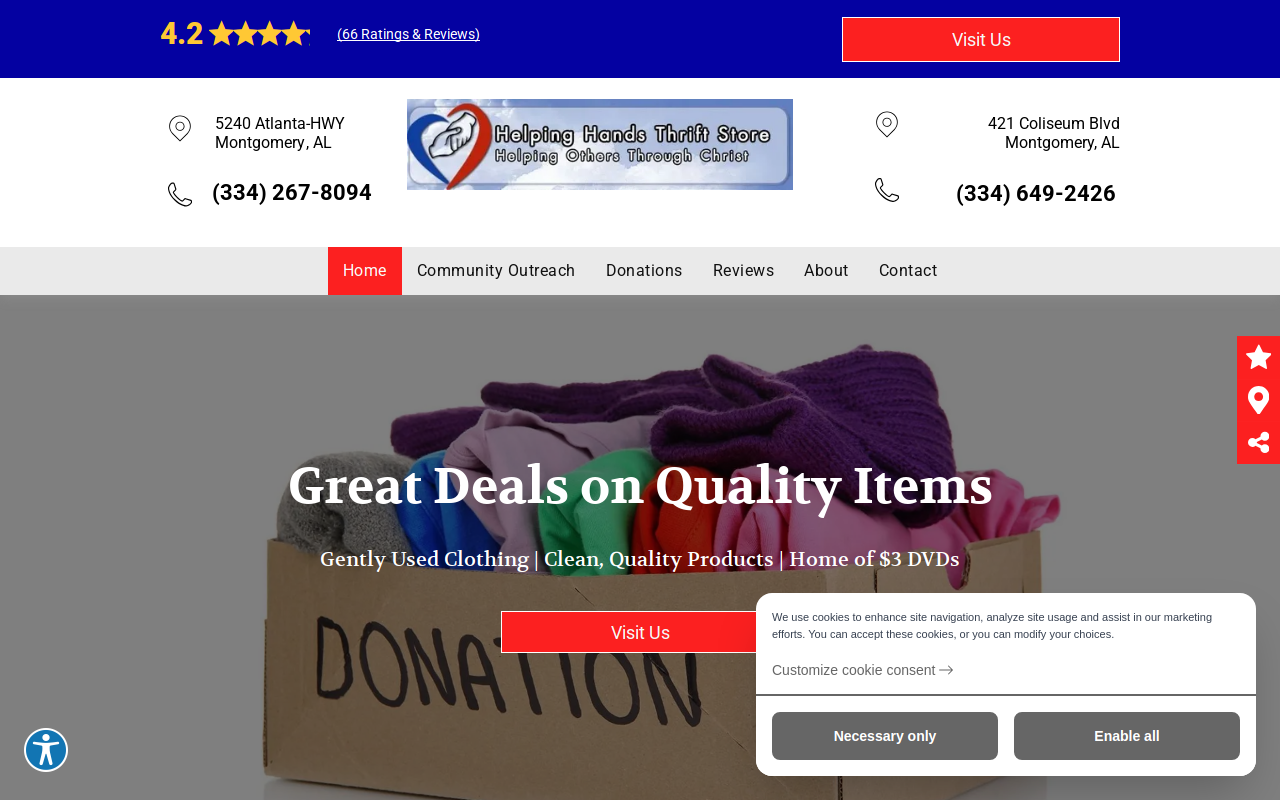 Helping Hands Thrift Store website preview
