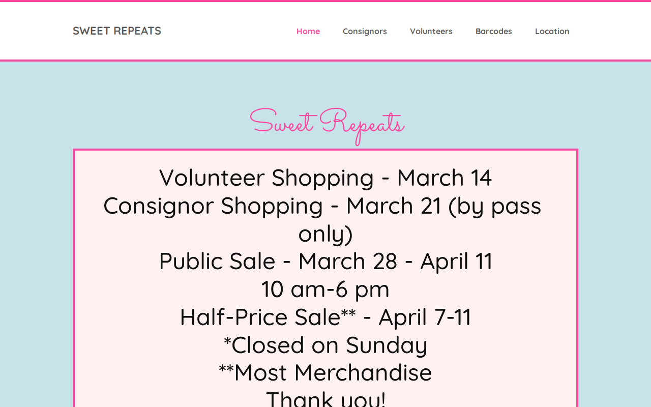 Sweet Repeats website preview