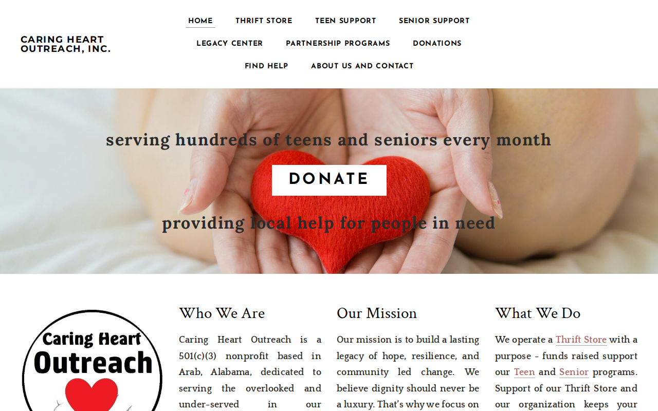 Caring Heart Thrift Store and Outreach website preview