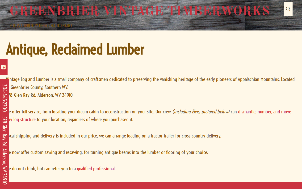 Greenbrier Vintage Timberworks website preview