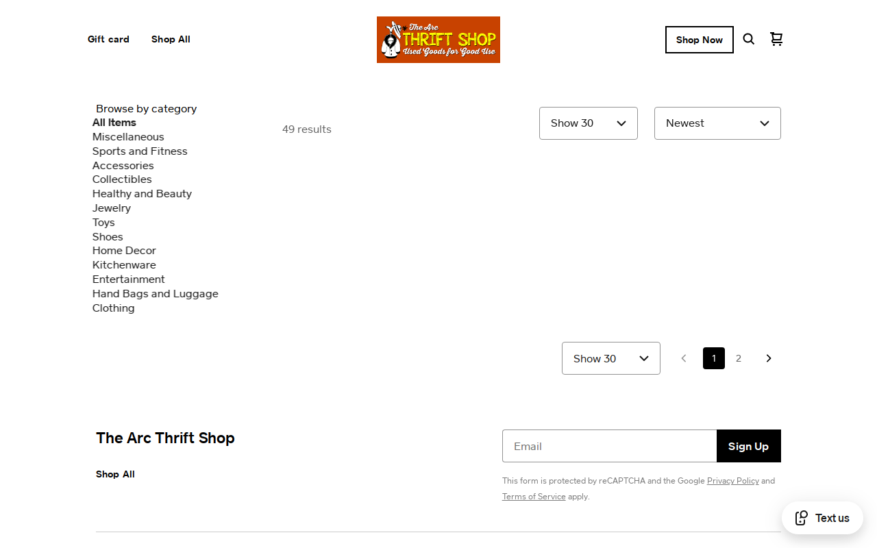 Arc Thrift Shop website preview