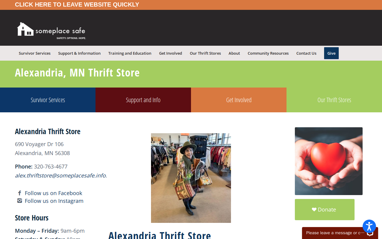 Someplace Safe Alexandria Thrift Store website preview