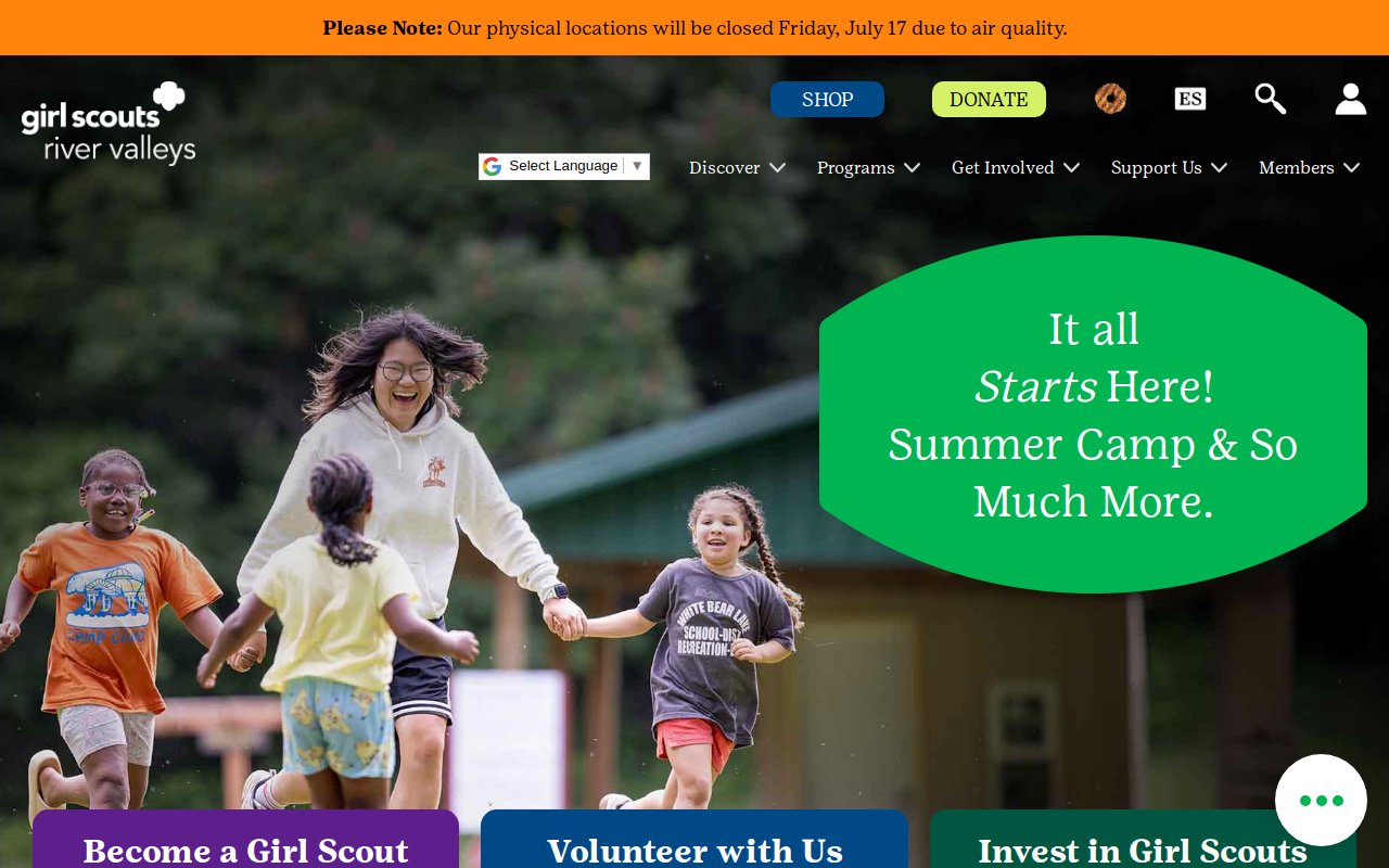 Girl Scouts River Valleys website preview