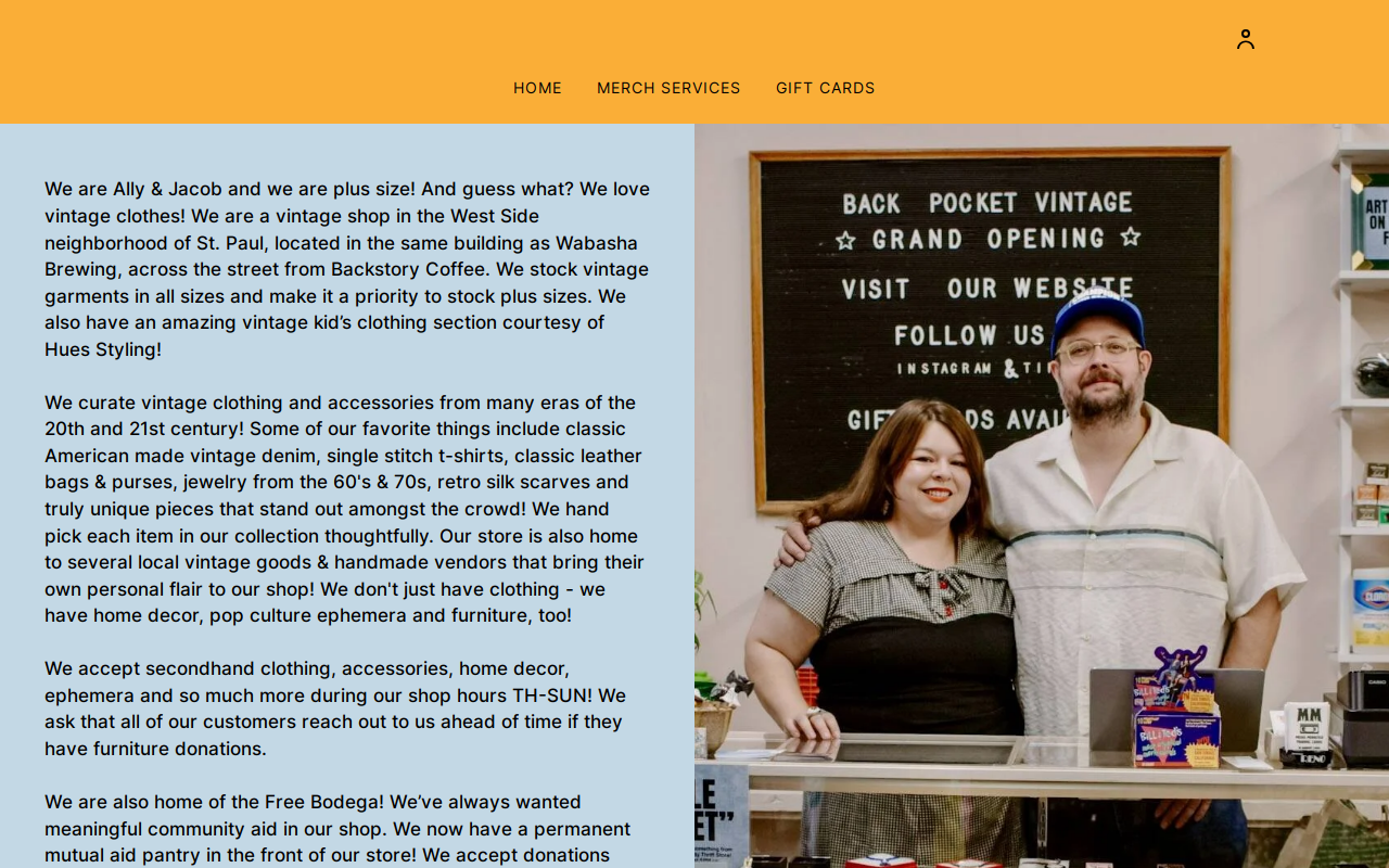 Back Pocket Vintage & Thrift Store website preview