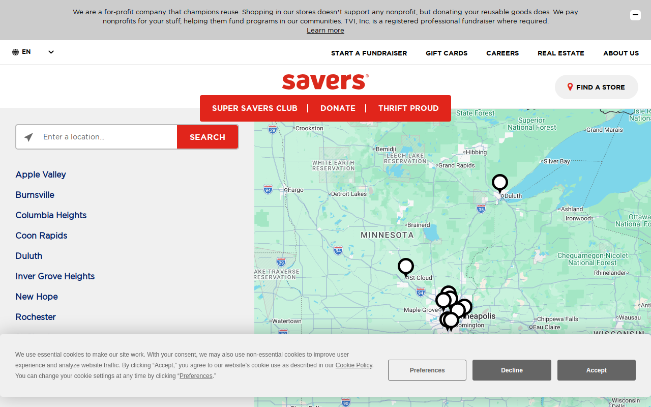 Savers website preview