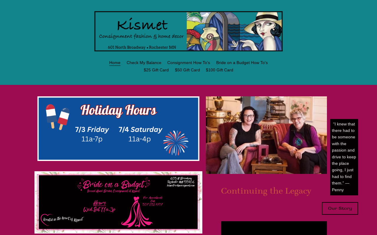 Kismet Consignment Boutique website preview