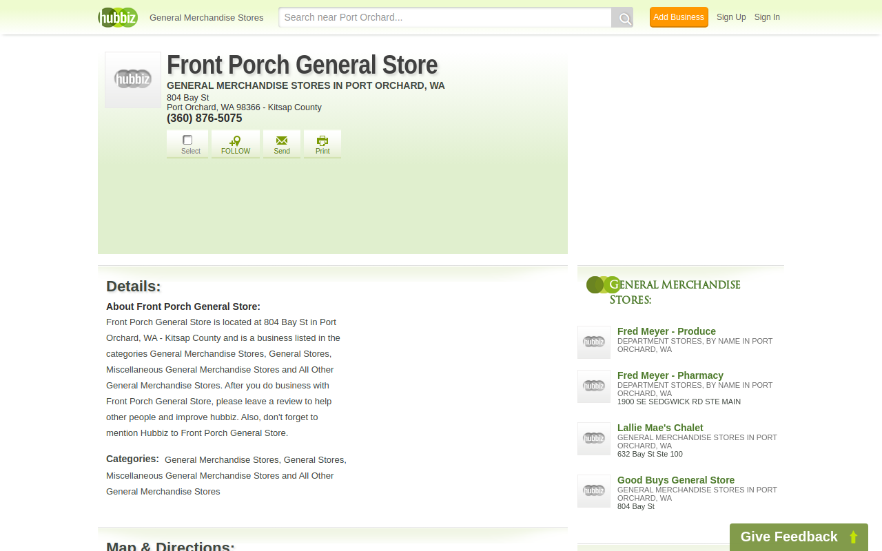 Front Porch General Store website preview