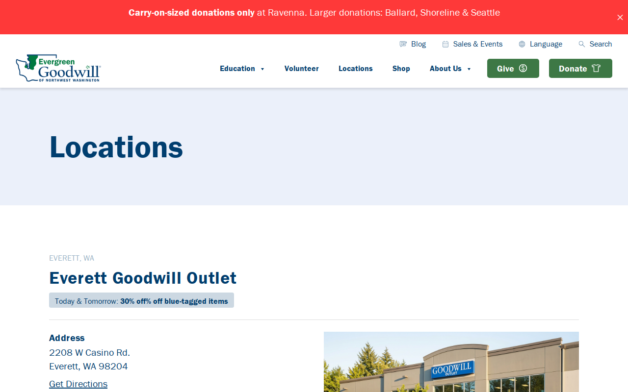 Everett Outlet Goodwill website preview