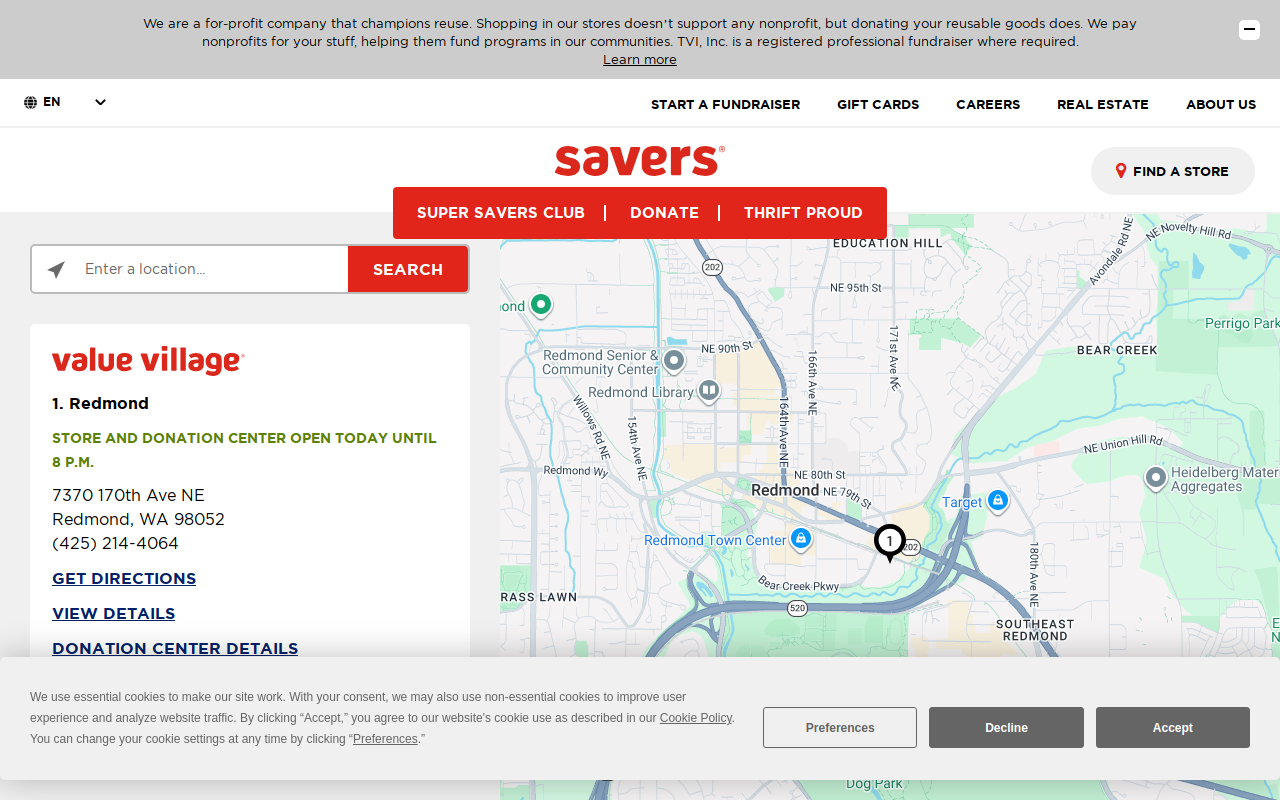 Value Village website preview