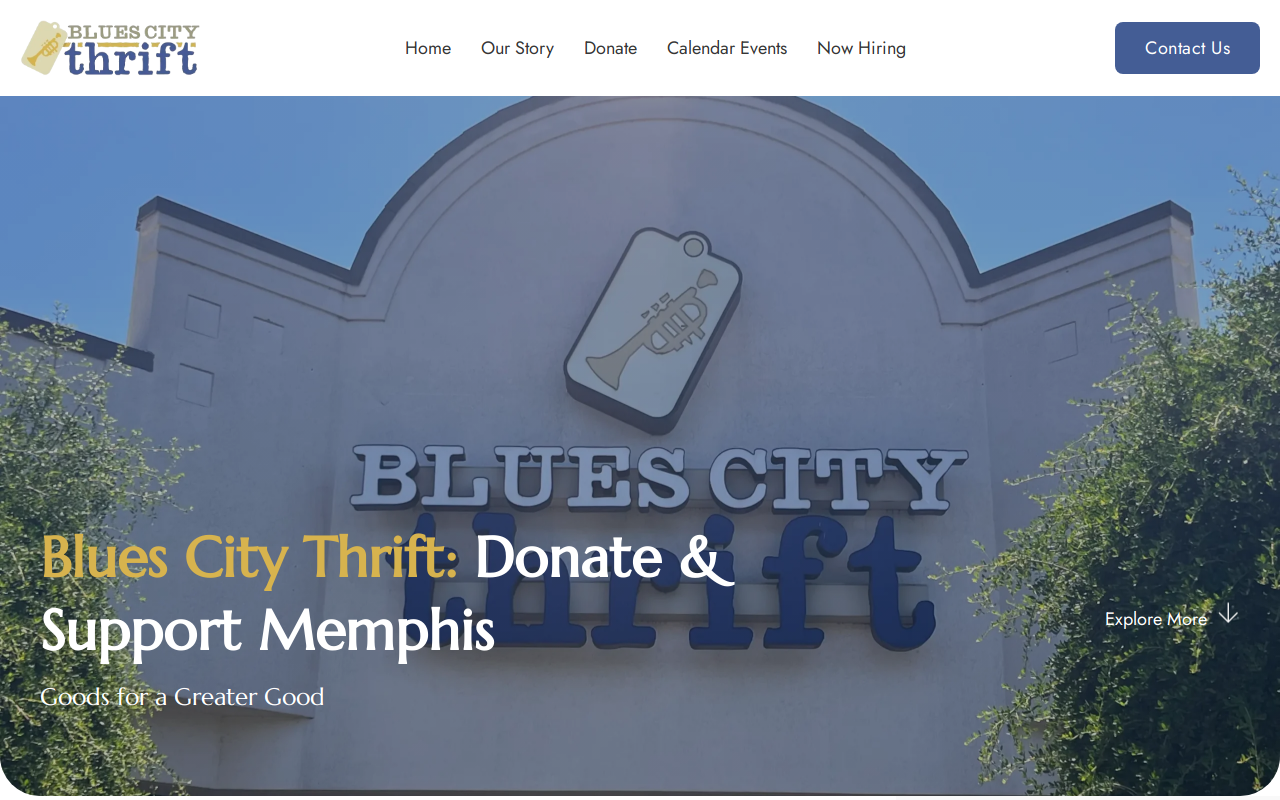 Blues City Thrift Store website preview