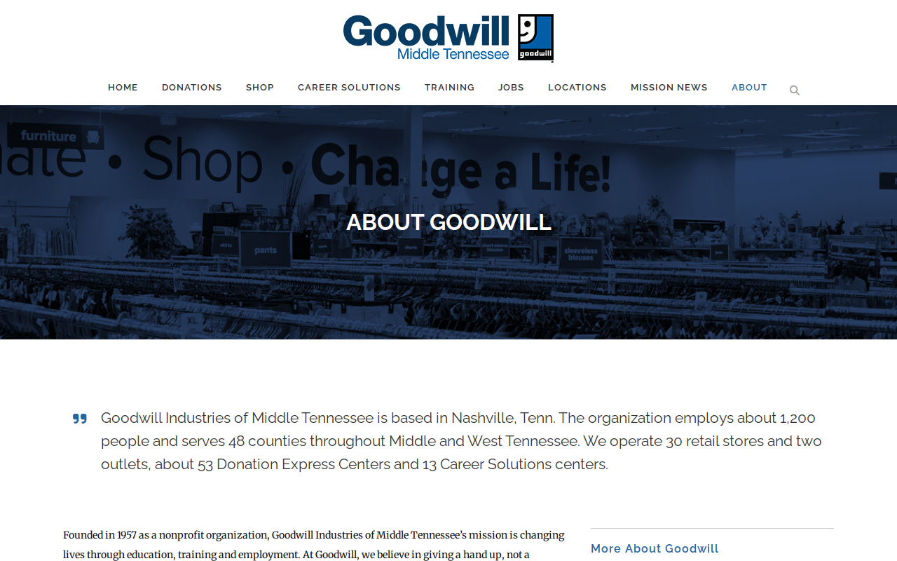 Goodwill Industries of Middle Tennessee, Inc. website preview