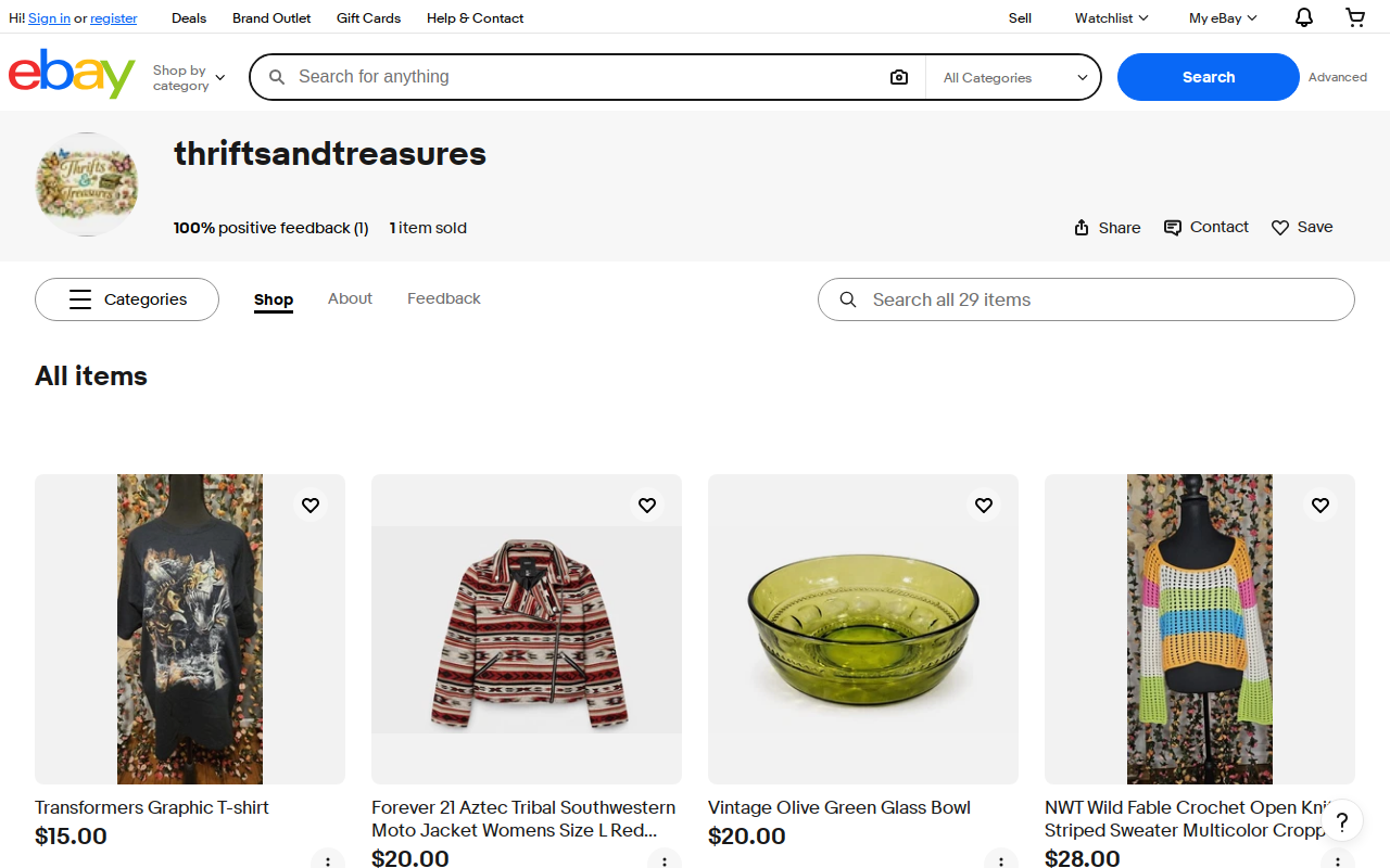 Thrifts & Treasures website preview