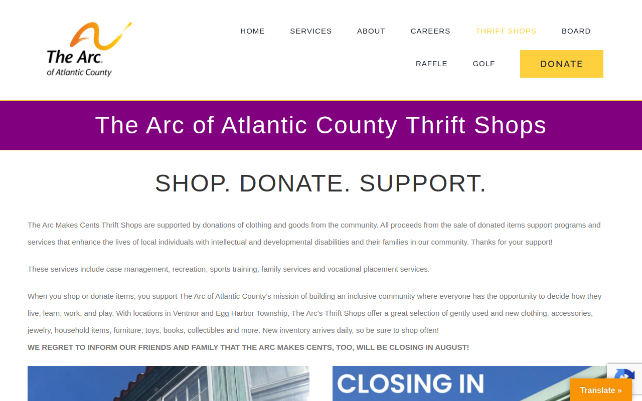 The Arc Makes Cents Thrift Shop website preview