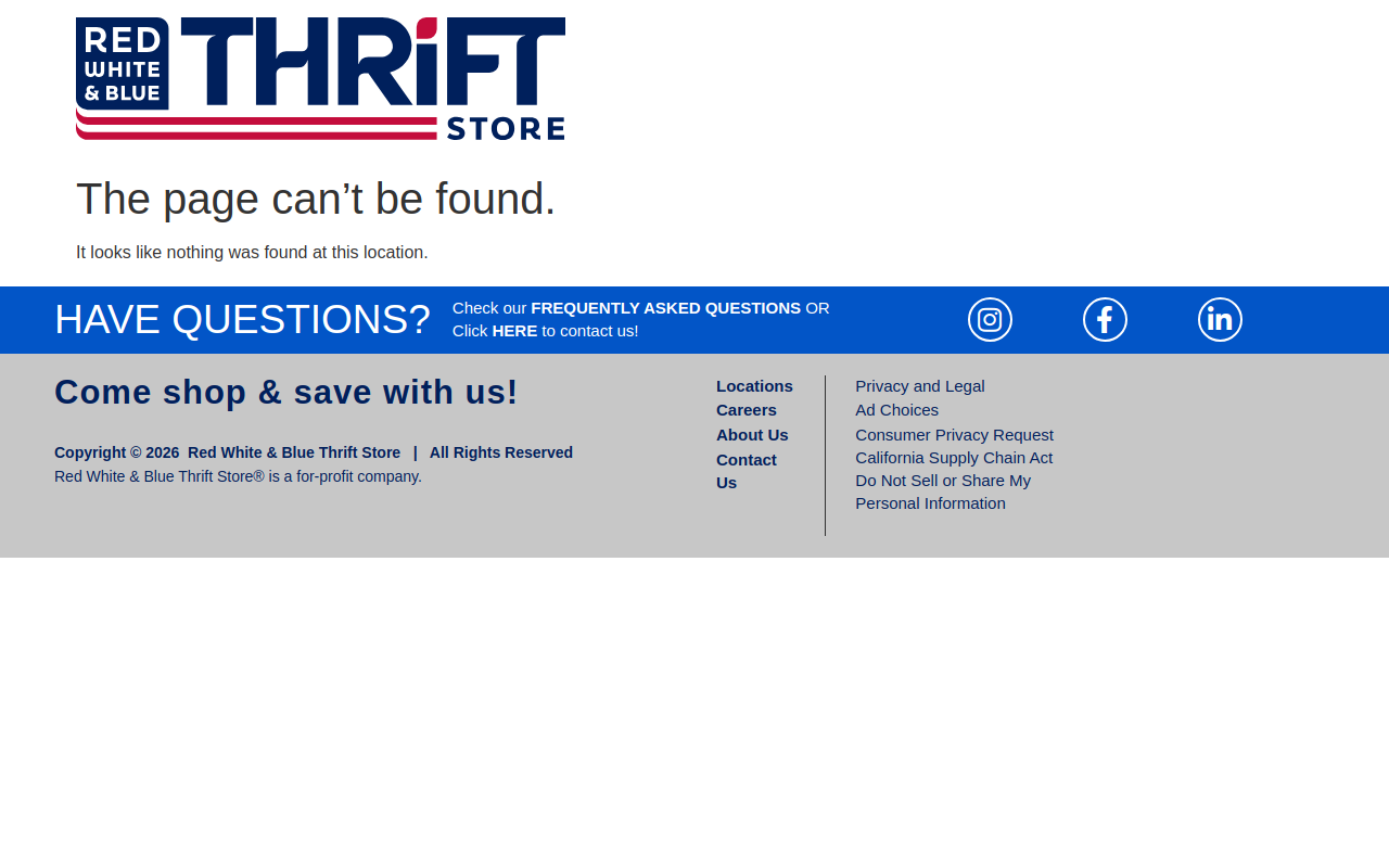 Red White and Blue Thrift Store website preview