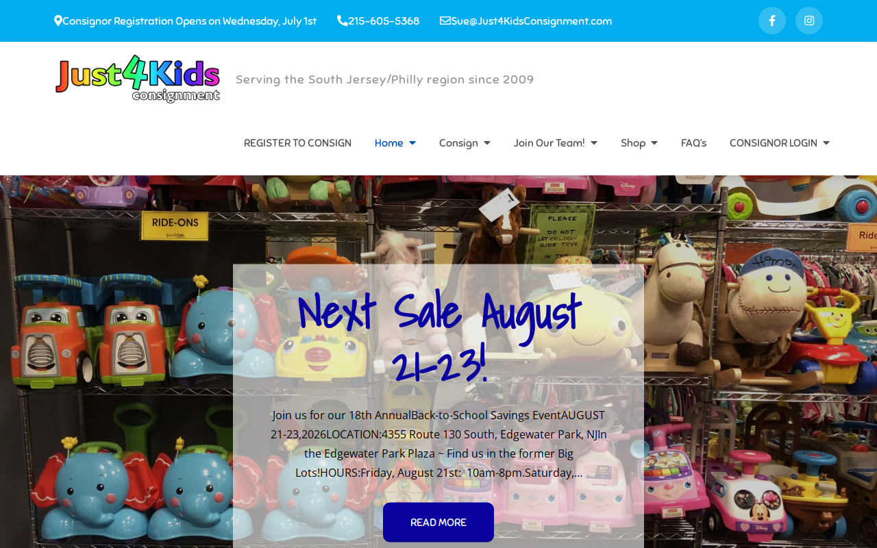 Just4Kids Consignment website preview