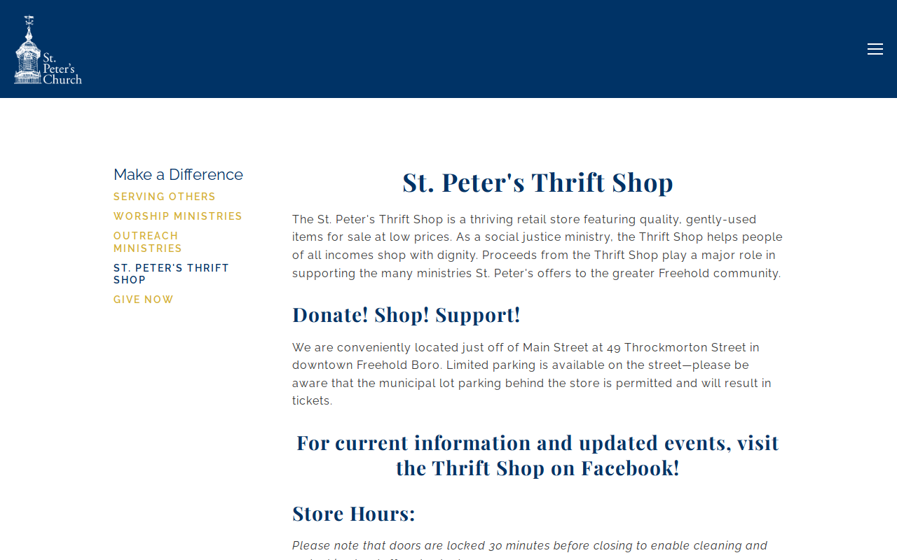 St. Peter's Thrift Shop website preview