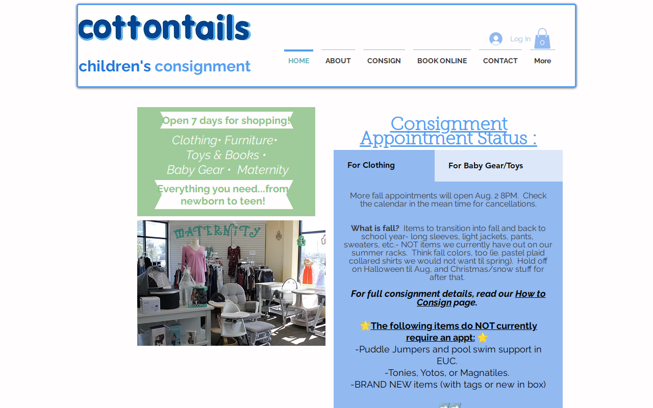 Cottontails Children's Consignment website preview