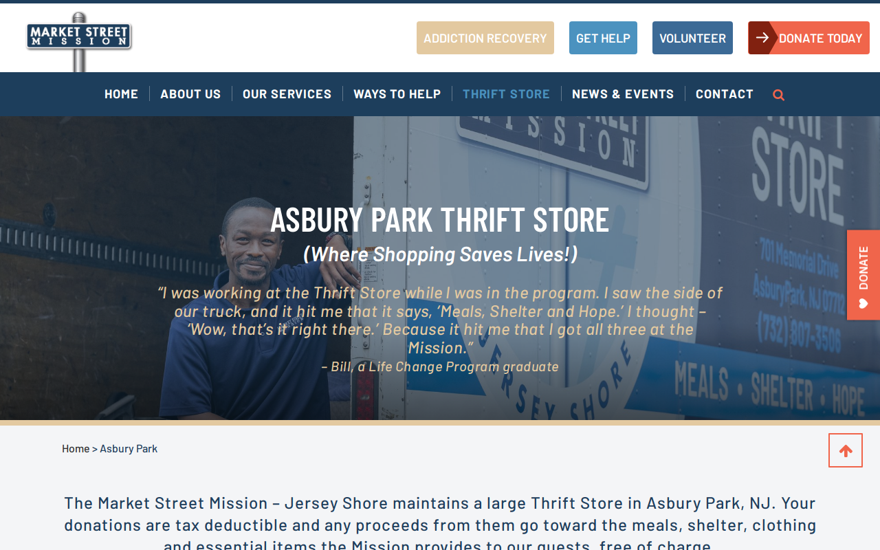 Jersey Shore Rescue Mission Thrift Store website preview
