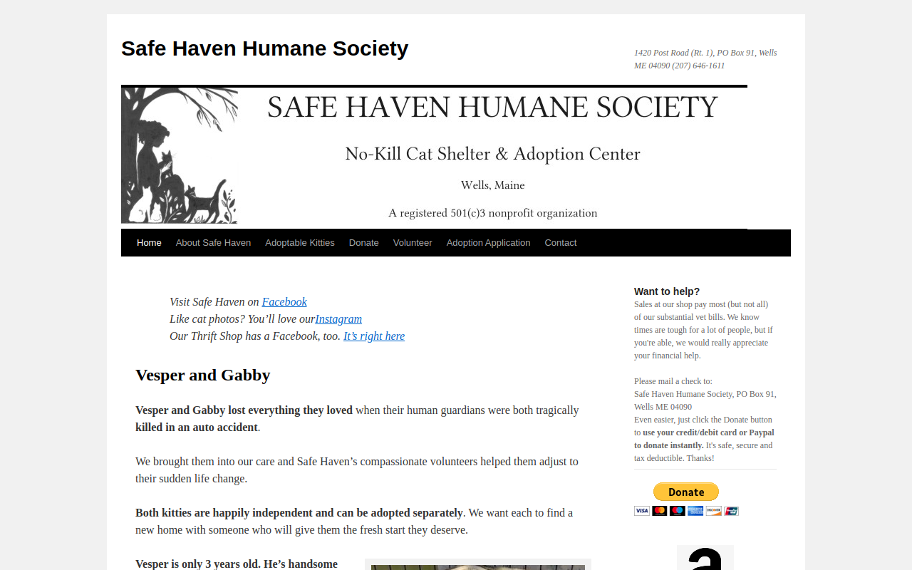 Safe Haven Humane Society Thrift Shop website preview
