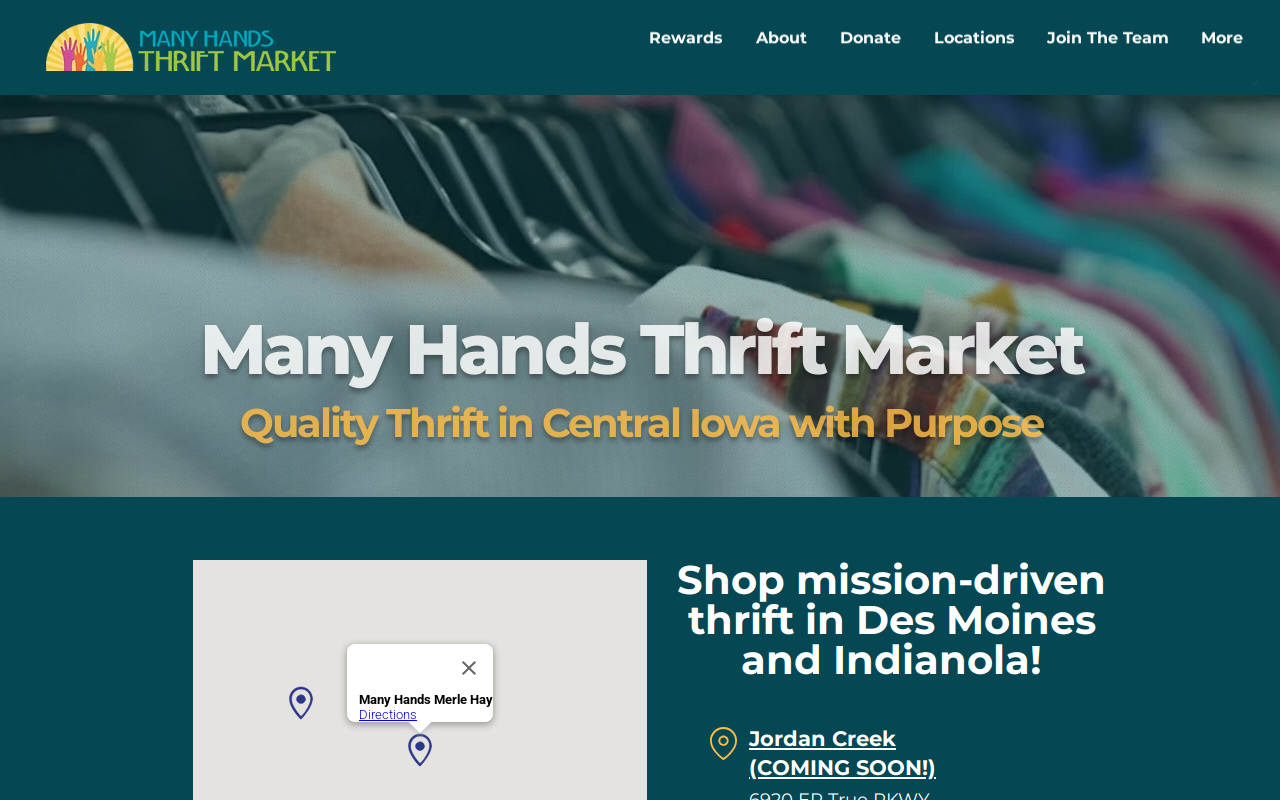 Many Hands Thrift Market Indianola website preview