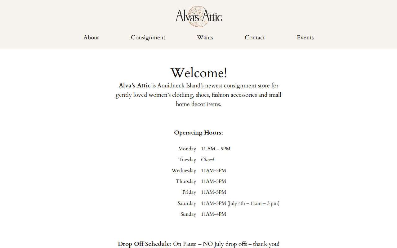 Alva's Attic website preview