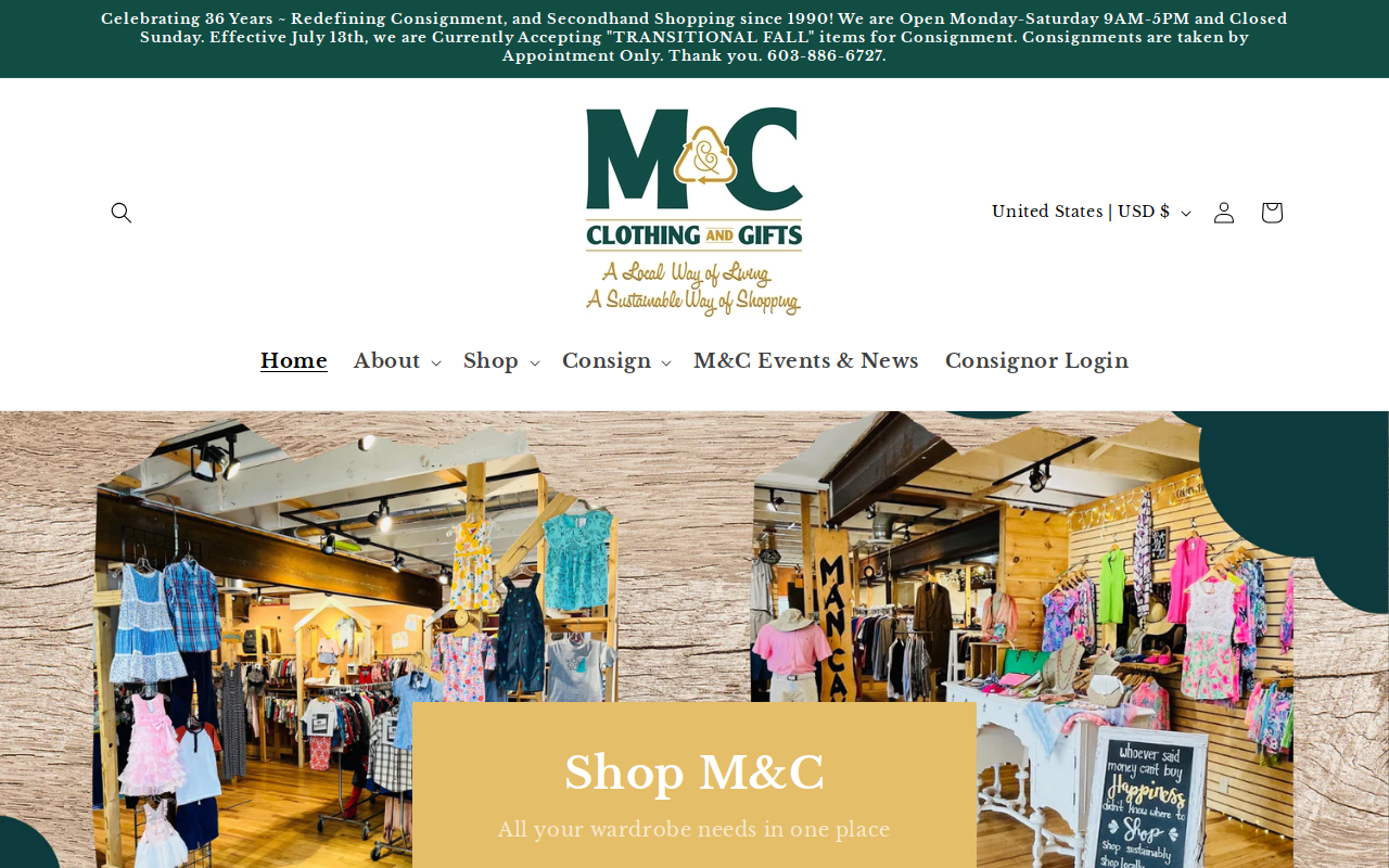 M&C Clothing and Gifts website preview