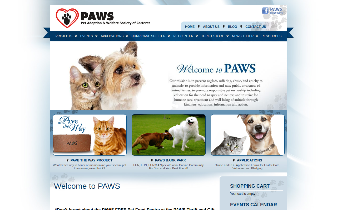 Paws Thrift & Gift Shoppe website preview