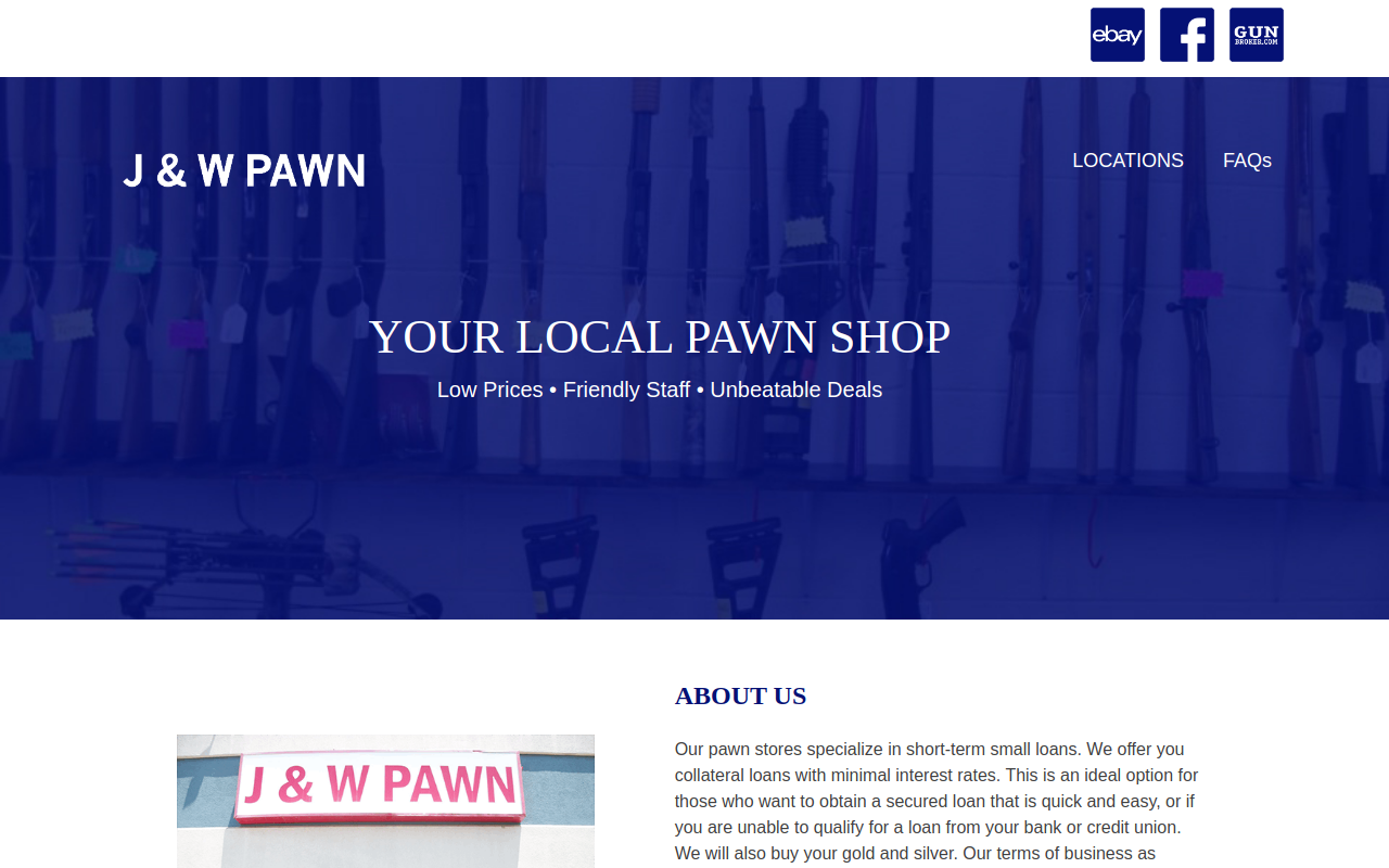 J & W Pawn website preview
