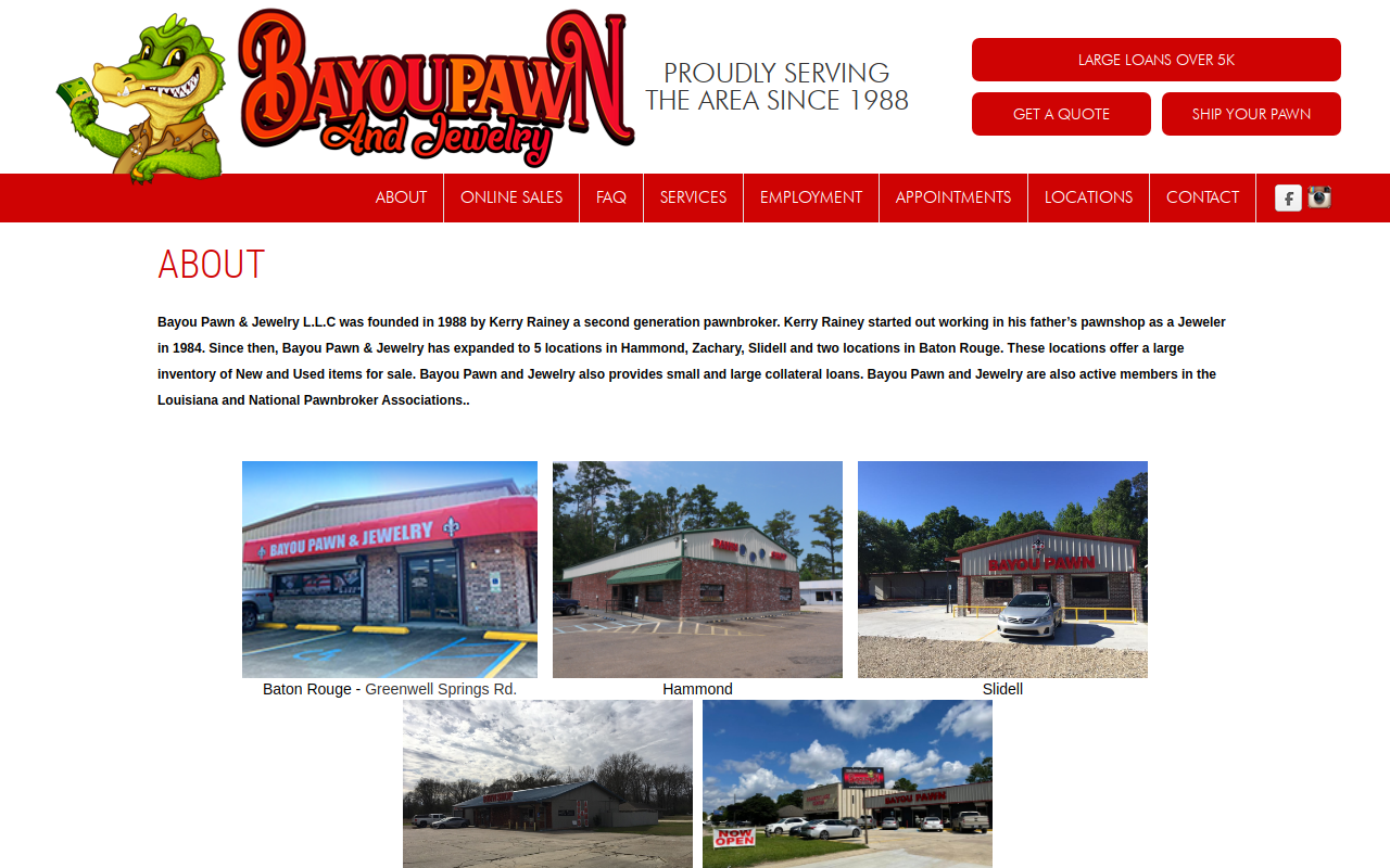 Bayou Pawn & Jewelry website preview
