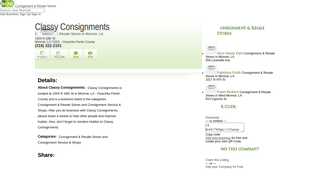 Classy Consignments website preview