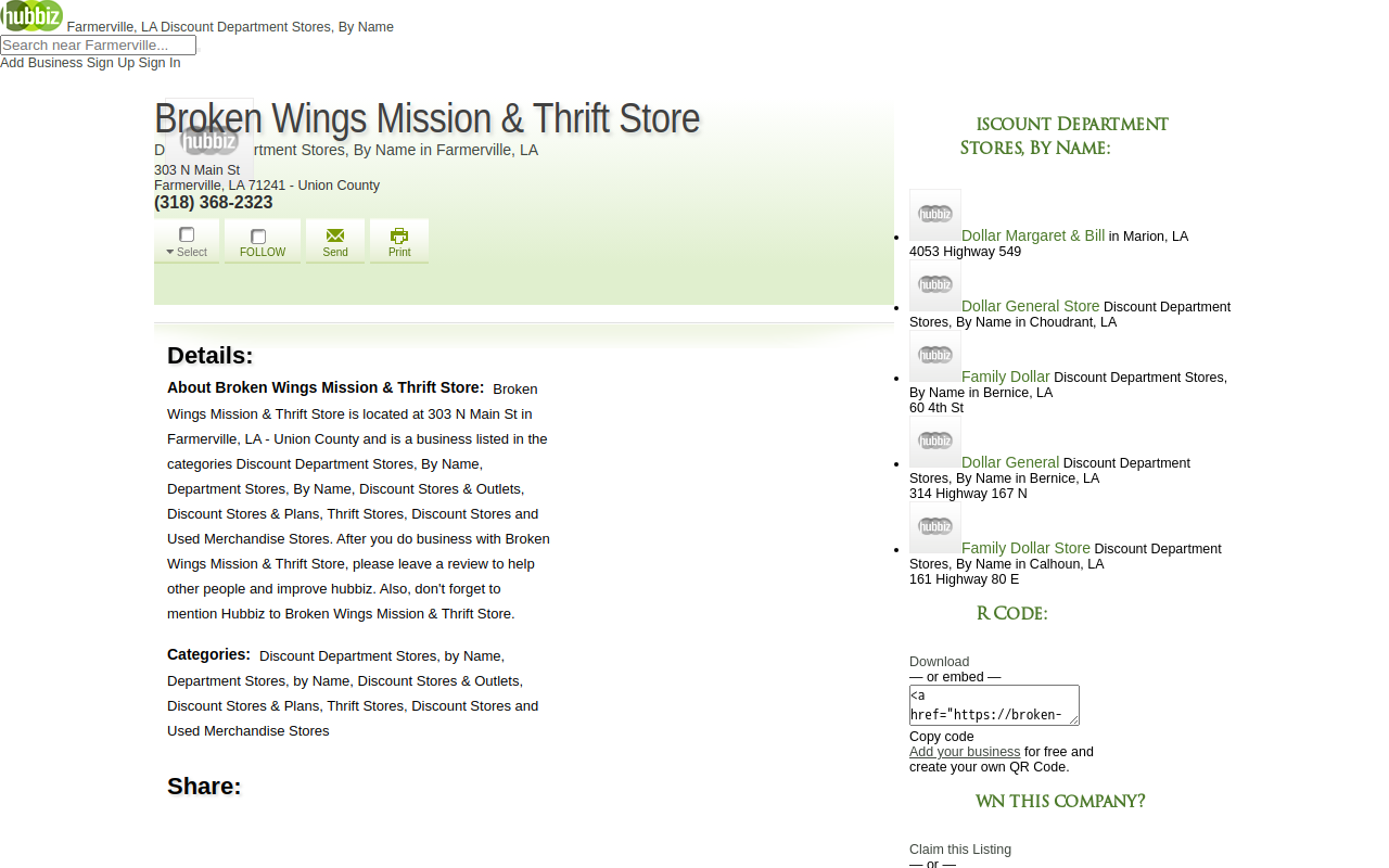 Broken Wings Mission and Thrift Store website preview