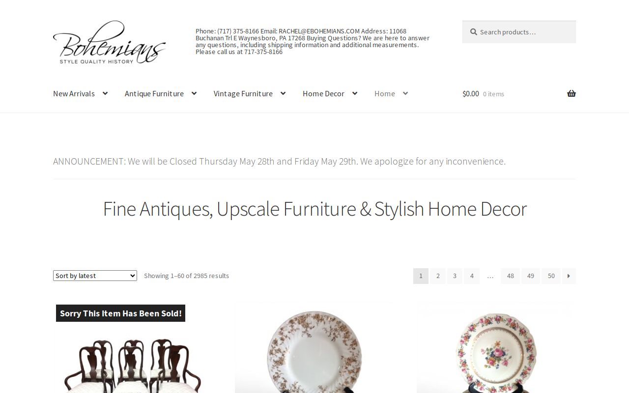 Bohemian's Antiques website preview