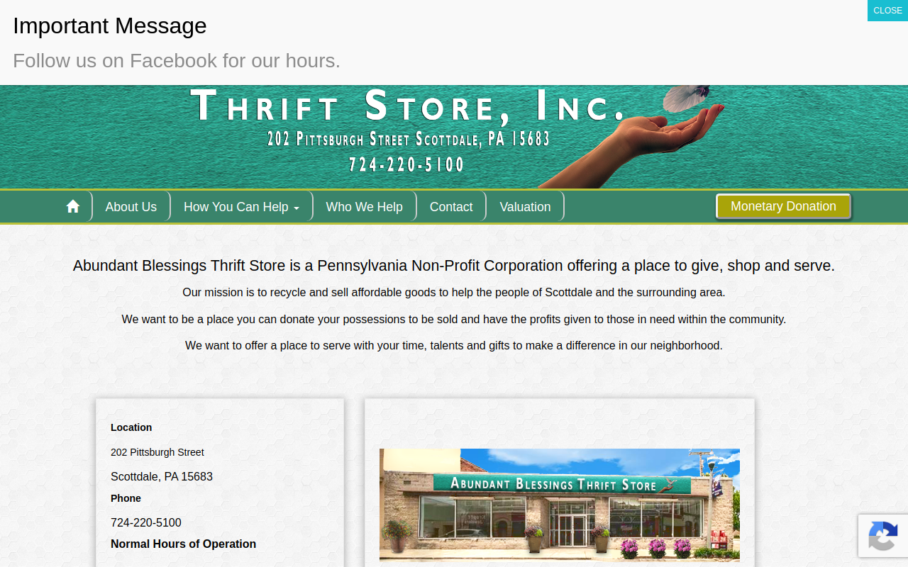 Abundant Blessings Thrift Store website preview