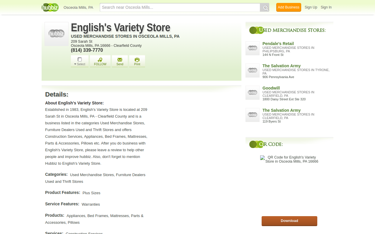 English's Variety Store website preview