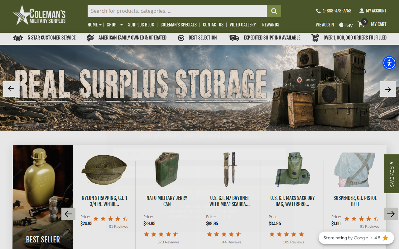 Coleman’s Military Surplus website preview