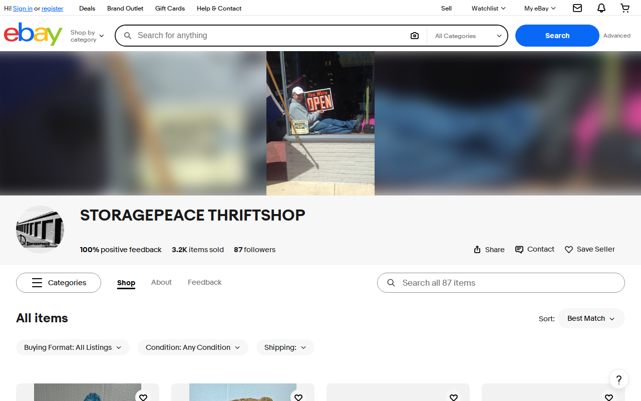 Storagepeace Thriftshop website preview
