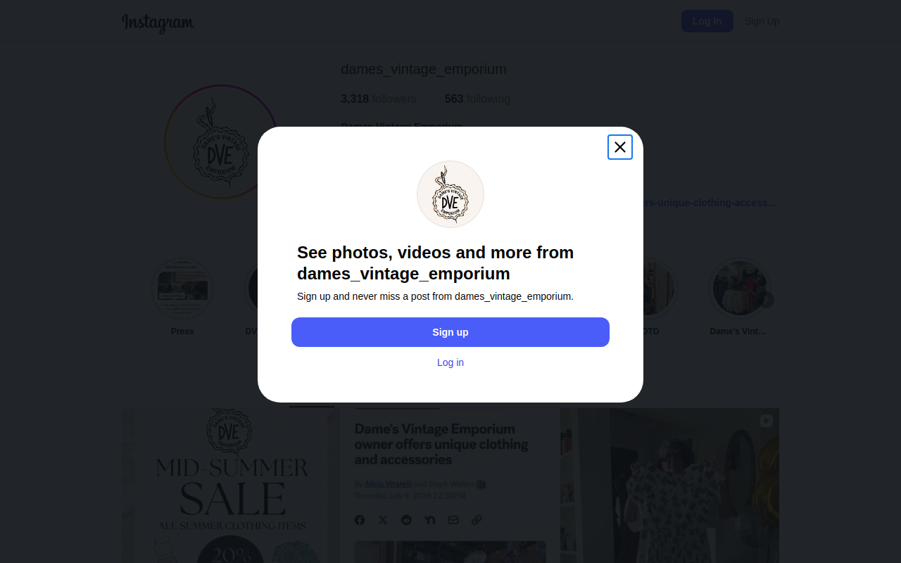 Dames Vintage Emporium website preview