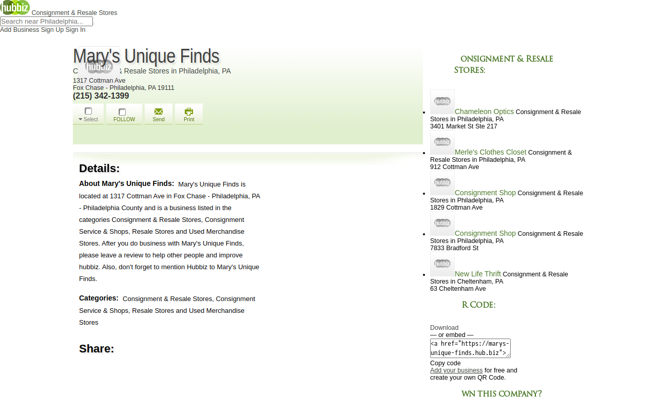 Mary's Unique Finds website preview