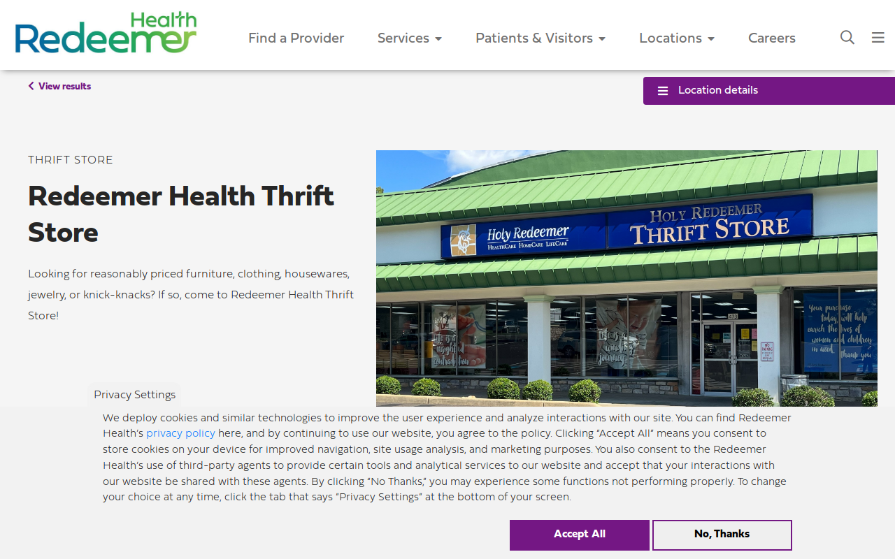 Holy Redeemer Thrift Store website preview