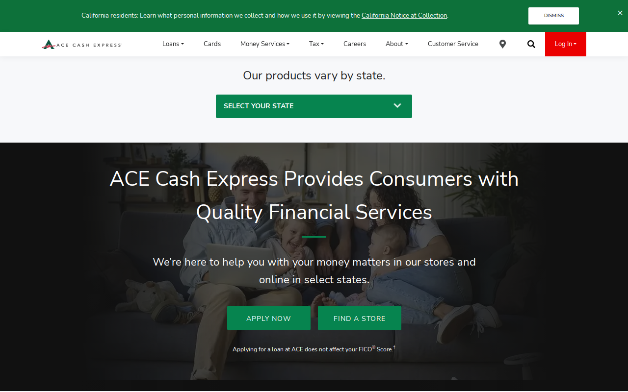 Ace Check Cashing website preview
