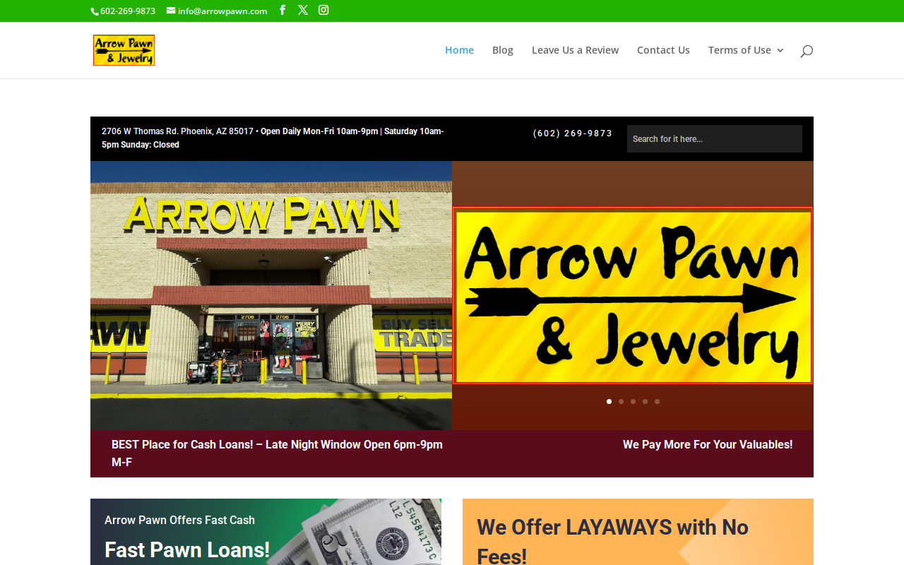 Arrow Pawn & Jewelry website preview