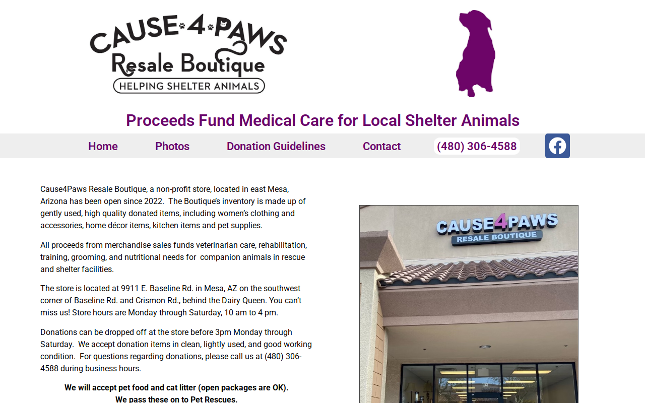 Cause 4 Paws Resale website preview